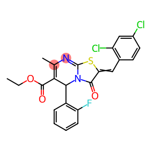 (E)-ethyl 2-(2,4-dichlorobenzylidene)-5-(2-fluorophenyl)-7-methyl-3-oxo-3,5-dihydro-2H-thiazolo[3,2-a]pyrimidine-6-carboxylate