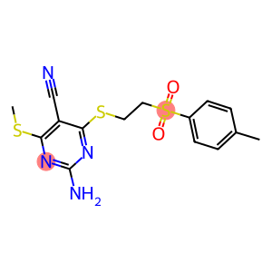 2-amino-4-({2-[(4-methylphenyl)sulfonyl]ethyl}sulfanyl)-6-(methylsulfanyl)-5-pyrimidinecarbonitrile