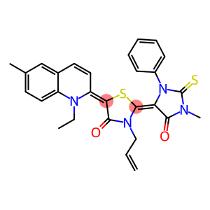 3-allyl-5-(1-ethyl-6-methyl-2(1H)-quinolinylidene)-2-(1-methyl-5-oxo-3-phenyl-2-thioxo-4-imidazolidinylidene)-1,3-thiazolidin-4-one