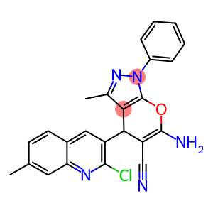 6-amino-4-(2-chloro-7-methyl-3-quinolinyl)-3-methyl-1-phenyl-1,4-dihydropyrano[2,3-c]pyrazole-5-carbonitrile