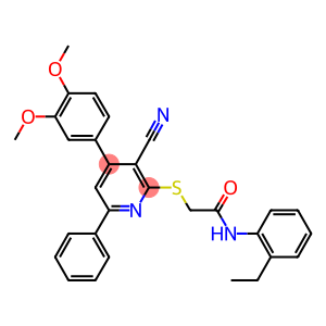 2-{[3-cyano-4-(3,4-dimethoxyphenyl)-6-phenyl-2-pyridinyl]sulfanyl}-N-(2-ethylphenyl)acetamide