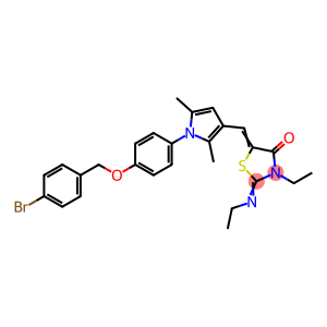 (2E,5Z)-5-((1-(4-((4-bromobenzyl)oxy)phenyl)-2,5-dimethyl-1H-pyrrol-3-yl)methylene)-3-ethyl-2-(ethylimino)thiazolidin-4-one