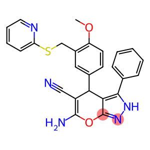6-amino-4-{4-methoxy-3-[(2-pyridinylsulfanyl)methyl]phenyl}-3-phenyl-2,4-dihydropyrano[2,3-c]pyrazole-5-carbonitrile