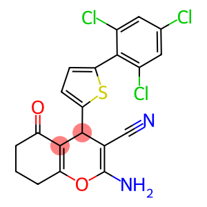 2-amino-5-oxo-4-(5-(2,4,6-trichlorophenyl)thien-2-yl)-5,6,7,8-tetrahydro-4H-chromene-3-carbonitrile