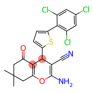 2-amino-7,7-dimethyl-5-oxo-4-(5-(2,4,6-trichlorophenyl)thien-2-yl)-5,6,7,8-tetrahydro-4H-chromene-3-carbonitrile