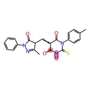 (5E)-5-[(3-methyl-5-oxo-1-phenyl-4H-pyrazol-4-yl)methylidene]-1-(4-methylphenyl)-2-sulfanylidene-1,3-diazinane-4,6-dione