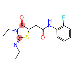 2-[3-ethyl-2-(ethylimino)-4-oxo-1,3-thiazolidin-5-yl]-N-(2-fluorophenyl)acetamide