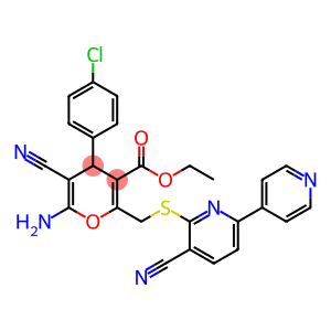 ethyl 6-amino-4-{4-chlorophenyl}-5-cyano-2-{2-[(3-cyano-2-{6,4'-bipyridyl})sulfanyl]ethyl}-4H-pyran-3-carboxylate