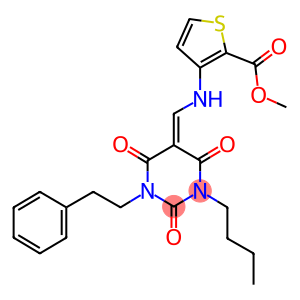 methyl 3-{[(1-butyl-2,4,6-trioxo-3-(2-phenylethyl)tetrahydro-5(2H)-pyrimidinylidene)methyl]amino}-2-thiophenecarboxylate