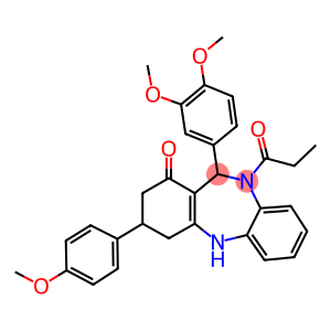 11-(3,4-dimethoxyphenyl)-3-(4-methoxyphenyl)-10-propionyl-2,3,4,5,10,11-hexahydro-1H-dibenzo[b,e][1,4]diazepin-1-one