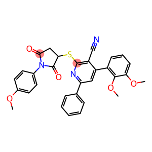 4-(2,3-dimethoxyphenyl)-2-((1-(4-methoxyphenyl)-2,5-dioxopyrrolidin-3-yl)sulfanyl)-6-phenylnicotinonitrile