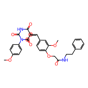 2-{2-methoxy-4-[(1-(4-methoxyphenyl)-2,4,6-trioxotetrahydro-5(2H)-pyrimidinylidene)methyl]phenoxy}-N-(2-phenylethyl)acetamide