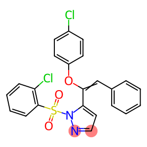 1H-Pyrazole, 5-[1-(4-chlorophenoxy)-2-phenylethenyl]-1-[(2-chlorophenyl)sulfonyl]-