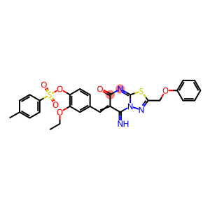2-ethoxy-4-[(5-imino-7-oxo-2-(phenoxymethyl)-5H-[1,3,4]thiadiazolo[3,2-a]pyrimidin-6(7H)-ylidene)methyl]phenyl 4-methylbenzenesulfonate