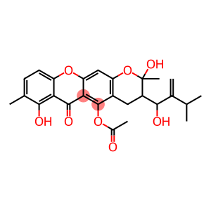 5-acetoxy-2,7-dihydroxy-3-(1-hydroxy-2-isopropyl-allyl)-2,8-dimethyl-3,4-dihydro-2H-pyrano[3,2-b]xanthen-6-one