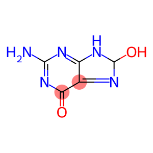 6H-Purin-6-one,  2-amino-1,8-dihydro-8-hydroxy-,  radical  ion(1-)  (9CI)