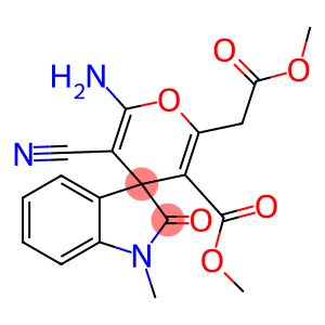 1-methyl-6'-amino-5'-cyano-1,3-dihydro-3'-methoxycarbonyl-2'-(2'-methoxy-2'-oxoethyl)-2-oxo-spiro[2H-indole-3,4'-(4'H)-pyran]