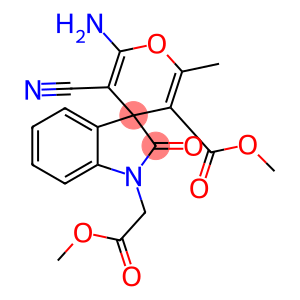 methyl (6'-amino-5'-cyano-2'-methyl-3'-methoxycarbonyl-2-oxo-2,3-dihydrospiro[1H-indol-3,4'-(4'H)-pyran]-1-yl)acetate