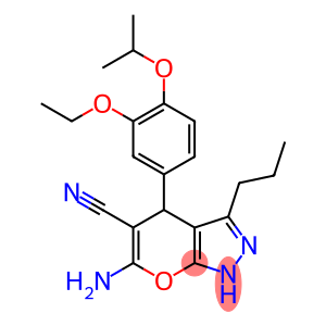 6-amino-4-{3-(ethyloxy)-4-[(1-methylethyl)oxy]phenyl}-3-propyl-1,4-dihydropyrano[2,3-c]pyrazole-5-carbonitrile