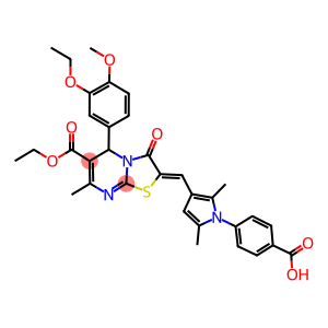 4-{3-[(6-(ethoxycarbonyl)-5-(3-ethoxy-4-methoxyphenyl)-7-methyl-3-oxo-5H-[1,3]thiazolo[3,2-a]pyrimidin-2(3H)-ylidene)methyl]-2,5-dimethyl-1H-pyrrol-1-yl}benzoic acid