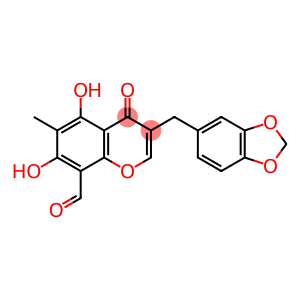 4H-1-Benzopyran-8-carboxaldehyde, 3-(1,3-benzodioxol-5-ylmethyl)-5,7-dihydroxy-6-methyl-4-oxo-