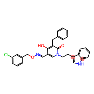 5-BENZYL-4-HYDROXY-1-[2-(1H-INDOL-3-YL)ETHYL]-6-OXO-1,6-DIHYDRO-3-PYRIDINECARBALDEHYDE O-(3-CHLOROBENZYL)OXIME