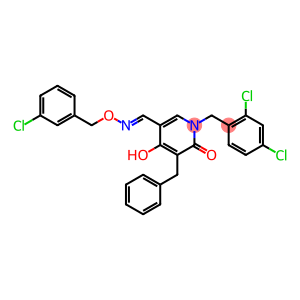3-benzyl-5-[(1E)-{[(3-chlorophenyl)methoxy]imino}methyl]-1-[(2,4-dichlorophenyl)methyl]-4-hydroxy-1,2-dihydropyridin-2-one
