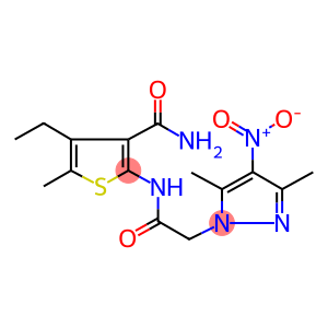 4-ethyl-2-[({4-nitro-3,5-dimethyl-1H-pyrazol-1-yl}acetyl)amino]-5-methyl-3-thiophenecarboxamide