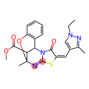 methyl 13-[(1-ethyl-3-methyl-1H-pyrazol-4-yl)methylene]-9-methyl-14-oxo-8-oxa-12-thia-10,15-diazatetracyclo[7.6.1.0~2,7~.0~11,15~]hexadeca-2,4,6,10-tetraene-16-carboxylate