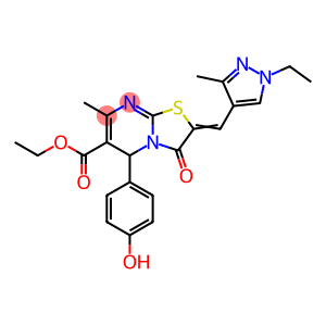 ethyl 2-[(1-ethyl-3-methyl-1H-pyrazol-4-yl)methylene]-5-(4-hydroxyphenyl)-7-methyl-3-oxo-2,3-dihydro-5H-[1,3]thiazolo[3,2-a]pyrimidine-6-carboxylate