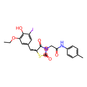 2-[5-(3-ethoxy-4-hydroxy-5-iodobenzylidene)-2,4-dioxo-1,3-thiazolidin-3-yl]-N-(4-methylphenyl)acetamide