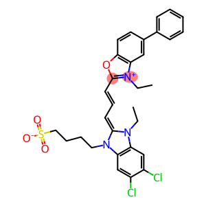 2-[3-[[5,6-Dichloro-1-ethyl-1,3-dihydro-3-(4-sulfonatobutyl)-2H-benzimidazol]-2-ylidene]-1-propenyl]-3-ethyl-5-phenylbenzoxazol-3-ium