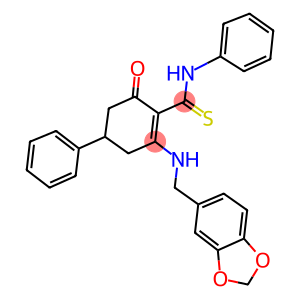 2-[(1,3-benzodioxol-5-ylmethyl)amino]-6-oxo-N,4-diphenylcyclohex-1-ene-1-carbothioamide