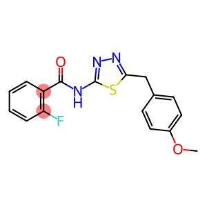 2-fluoro-N-[5-(4-methoxybenzyl)-1,3,4-thiadiazol-2-yl]benzamide