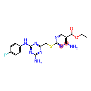 ethyl 4-amino-2-({[4-amino-6-(4-fluoroanilino)-1,3,5-triazin-2-yl]methyl}sulfanyl)pyrimidine-5-carboxylate