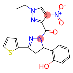 2-[1-({1-ethyl-4-nitro-1H-pyrazol-3-yl}carbonyl)-3-(2-thienyl)-4,5-dihydro-1H-pyrazol-5-yl]phenol