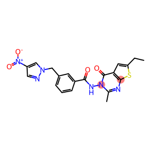 N-(6-ethyl-2-methyl-4-oxothieno[2,3-d]pyrimidin-3(4H)-yl)-3-({4-nitro-1H-pyrazol-1-yl}methyl)benzamide