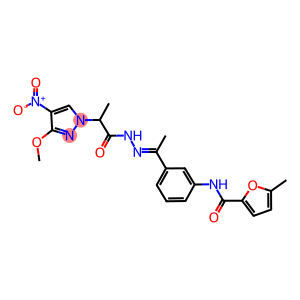 N-{3-[N-(2-{4-nitro-3-methoxy-1H-pyrazol-1-yl}propanoyl)ethanehydrazonoyl]phenyl}-5-methyl-2-furamide