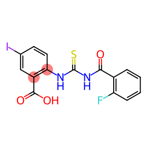BENZOIC ACID, 2-[[[(2-FLUOROBENZOYL)AMINO]THIOXOMETHYL]AMINO]-5-IODO-