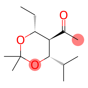 Ethanone, 1-[(4R,5R,6S)-4-ethyl-2,2-dimethyl-6-(1-methylethyl)-1,3-dioxan-5-yl]-, rel- (9CI)