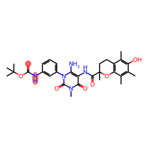 Carbamic  acid,  [3-[6-amino-5-[[(3,4-dihydro-6-hydroxy-2,5,7,8-tetramethyl-2H-1-benzopyran-2-yl)carbonyl]amino]-3,4-dihydro-3-methyl-2,4-dioxo-1(2H)-