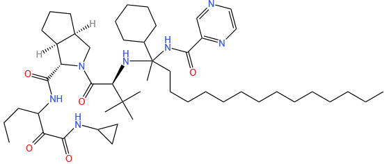 (1S,5R,8S)-7-[(2S)-2-[[(2S)-2-cyclohexyl-2-(pyrazine-2-carbonylamino)a cetyl]amino]-3,3-dimethyl-butanoyl]-N-[1-(cyclopropylcarbamoyl)-1-oxo- pentan-2-yl]-7-azabicyclo[3.3.0]octane-8-carboxamide