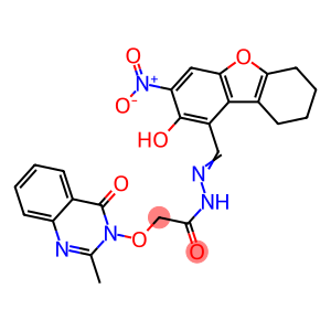 Acetic acid, [(2-methyl-4-oxo-3(4H)-quinazolinyl)oxy]-, [(6,7,8,9-tetrahydro-2-hydroxy-3-nitro-1-dibenzofuranyl)methylene]hydrazide (9CI)