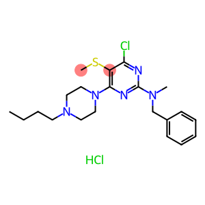 2-Pyrimidinamine, 4-(4-butyl-1-piperazinyl)-6-chloro-N-methyl-5-(methylthio)-N-(phenylmethyl)-, hydrochloride (1:1)