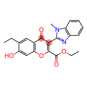 4H-1-Benzopyran-2-carboxylic acid, 6-ethyl-7-hydroxy-3-(1-methyl-1H-benzimidazol-2-yl)-4-oxo-, ethyl ester