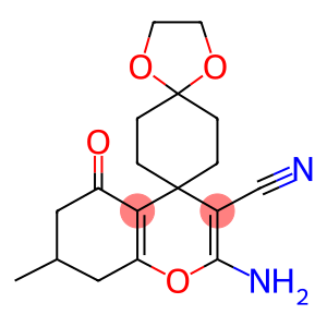 2-amino-7-methyl-5-oxo-5,6,7,8-tetrahydro-4H-chromene-3-carbonitrile-4-spiro-7'-  (1',4'-dioxaspiro[4.5]decane)