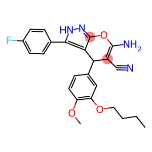 6-amino-4-(3-butoxy-4-methoxyphenyl)-3-(4-fluorophenyl)-2,4-dihydropyrano[2,3-c]pyrazole-5-carbonitrile