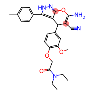 2-{4-[6-amino-5-cyano-3-(4-methylphenyl)-2,4-dihydropyrano[2,3-c]pyrazol-4-yl]-2-methoxyphenoxy}-N,N-diethylacetamide