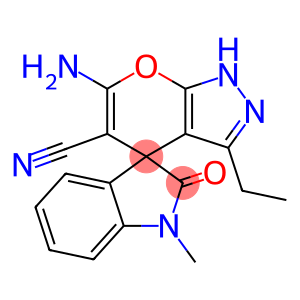 6'-amino-3'-ethyl-1-methyl-1,2',3,4'-tetrahydro-2-oxospiro(2H-indole-3,4'-pyrano[2,3-c]pyrazole)-5'-carbonitrile