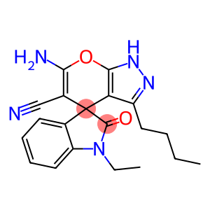 6'-amino-3'-butyl-1-ethyl-1,1',3,4'-tetrahydro-2-oxospiro(2H-indole-3,4'-pyrano[2,3-c]pyrazole)-5'-carbonitrile